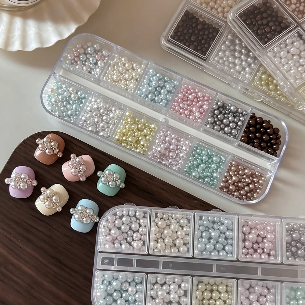 1 Box Resin Colorful Round Pearl Beads Nail Charm Mixed Size Imitation Pearls Ball Nail Art Rhinestone DIY Nail Decoration