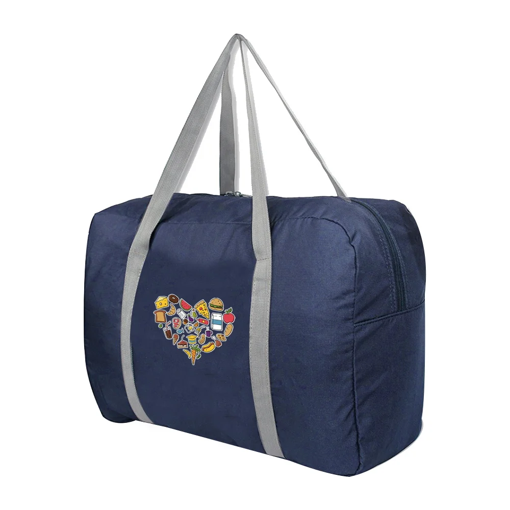 Bolsas de viaje de gran capacidad para hombre, bolsa de viaje para organizar ropa, bolsas de almacenamiento para mujer, bolsa de equipaje, bolso con estampado de corazón de comida