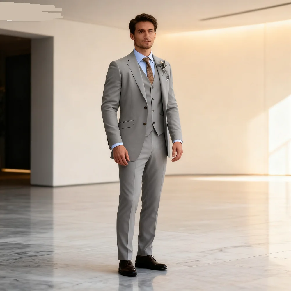طقم بدلة رجالية رسمية صلبة مكونة من 3 قطع - حفل زفاف الأعمال وحفلات التخرج والمناسبات الكلاسيكية وسترة وسراويل #1
