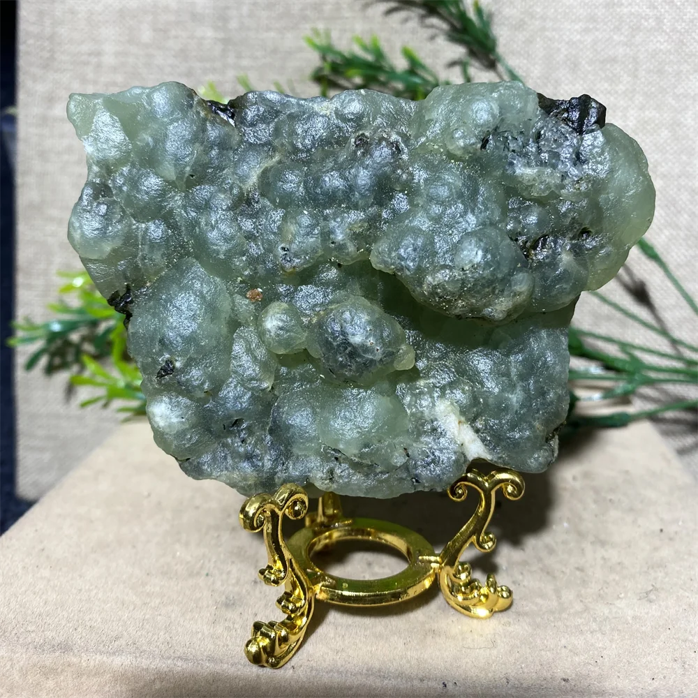 

Crystal Natural Prehnite Chiltonite Agate Stone Quartz Healing Tourmaline Minerals Spiritual Ornaments Decoration+Stand