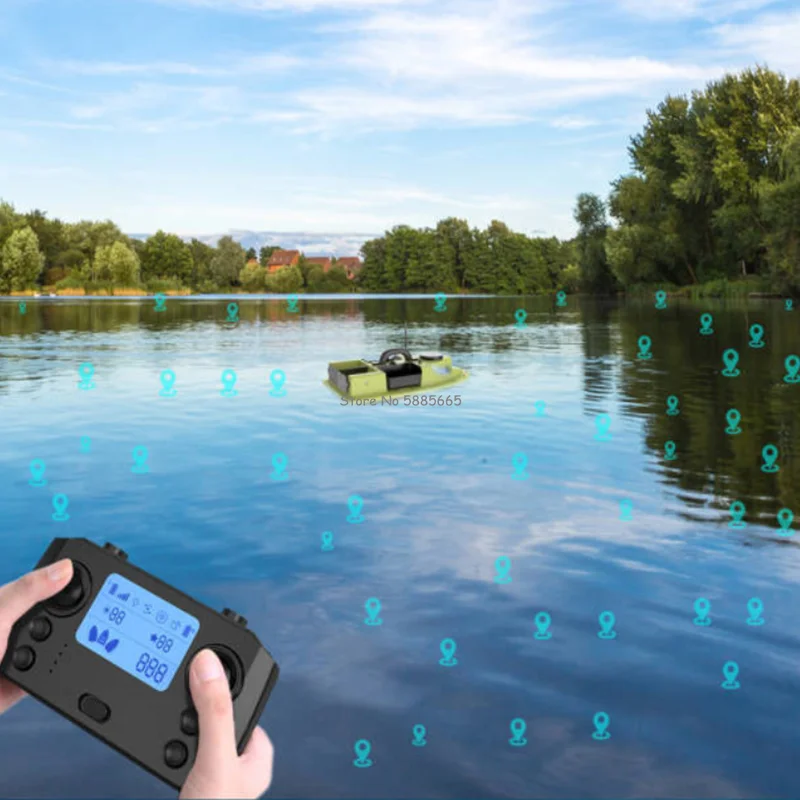 Barco de pesca con Control remoto, dispositivo inteligente con GPS profesional, 4 tolvas, 99 puntos, carga de 3KG, luz de Color, retorno automático
