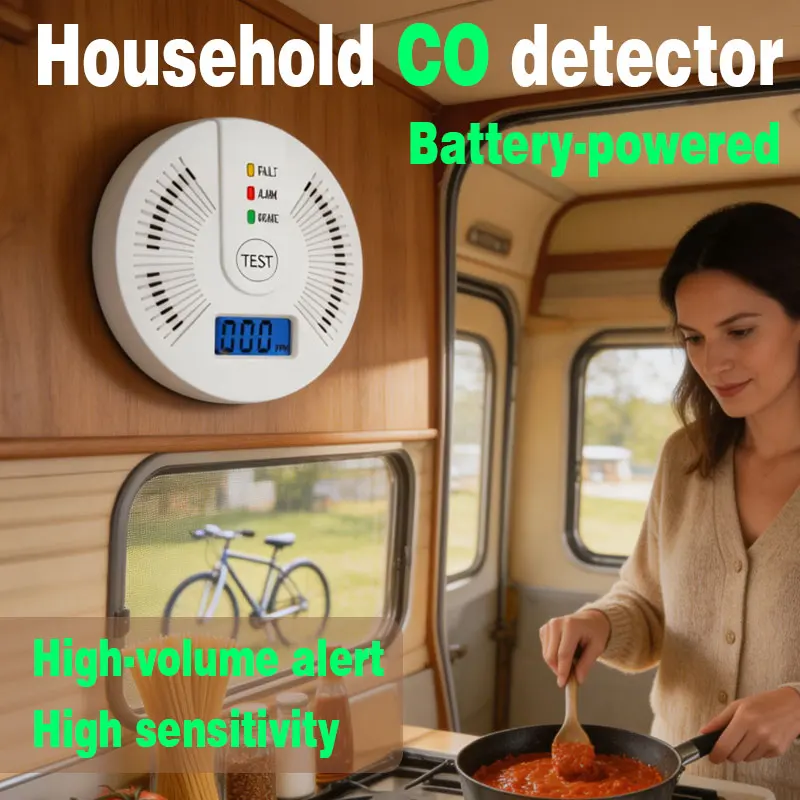 Battery Carbon Monoxide Gas Detector, LCD Display, CO Alarm Sensor, Household Motorhome Kitchen Safety equipment, Sound and Ligh
