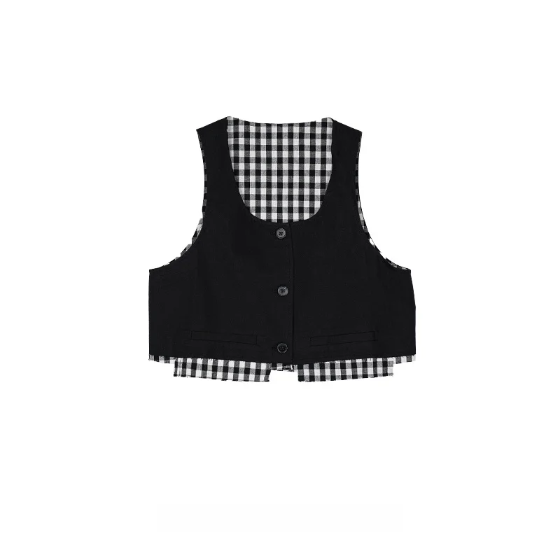 

OrdinaryTimes Casual Plaid Vest Women's ort A-Line Vest Cotton Lenzing Fiber Outerwear Sle Autumn Season 2024