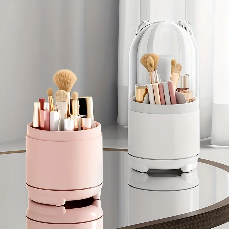 1pc 360° Rotating Makeup Storage Box, Detachable Storage Box, Transparent Dust-proof Pen Holder, Eyeshadow Brush Holder