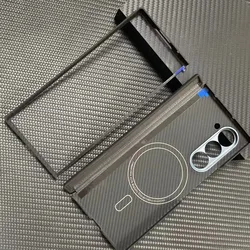 Case for Samsung Galaxy Z Fold 6 Magnetic Carbon Fiber Case Folding Screen Central Axis Aramid Fiber Protective Shell