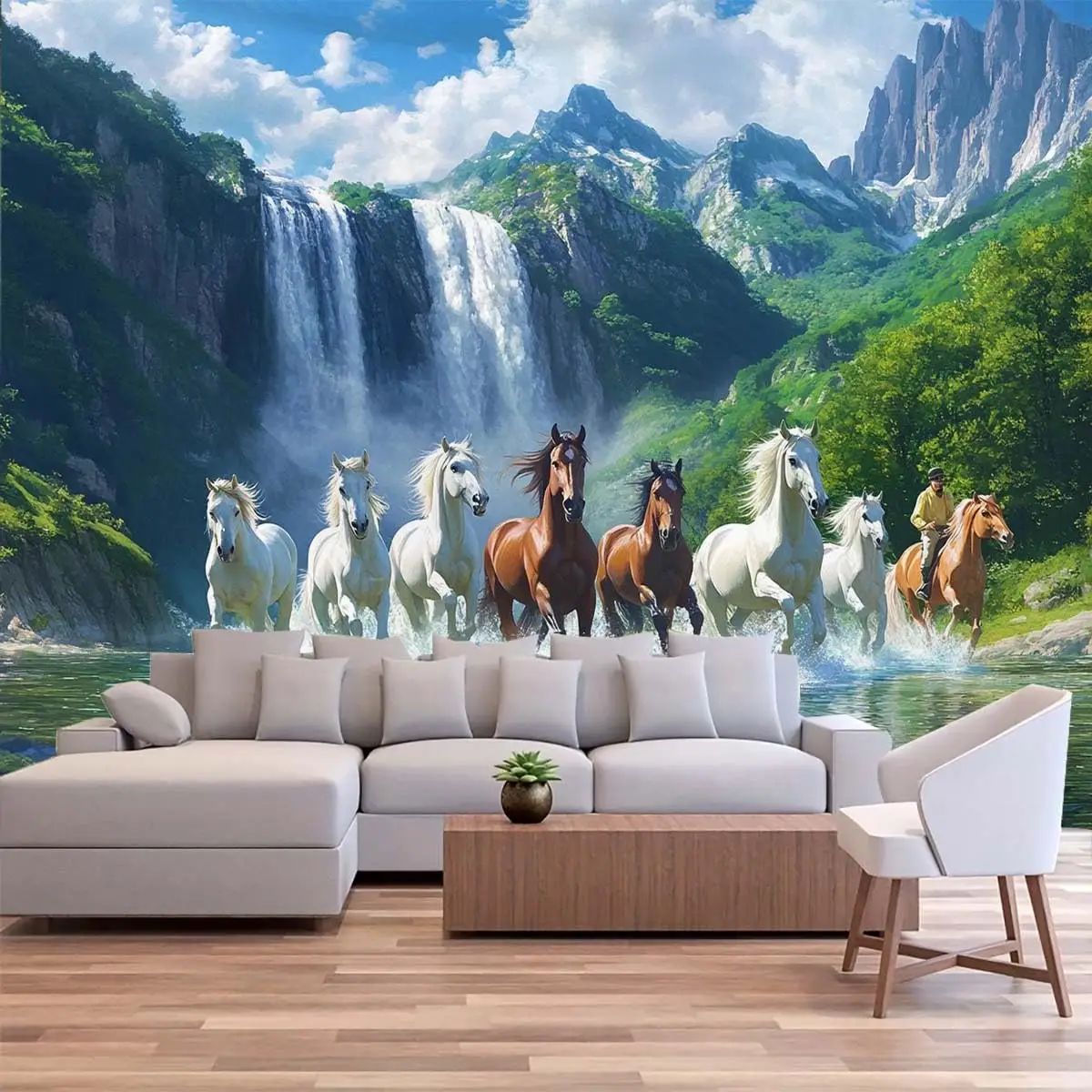 3D Galloping Horses Tapestry – Lifelike Wild Horses Running Through Water, Symbol of Honor & Grace for Home Decor