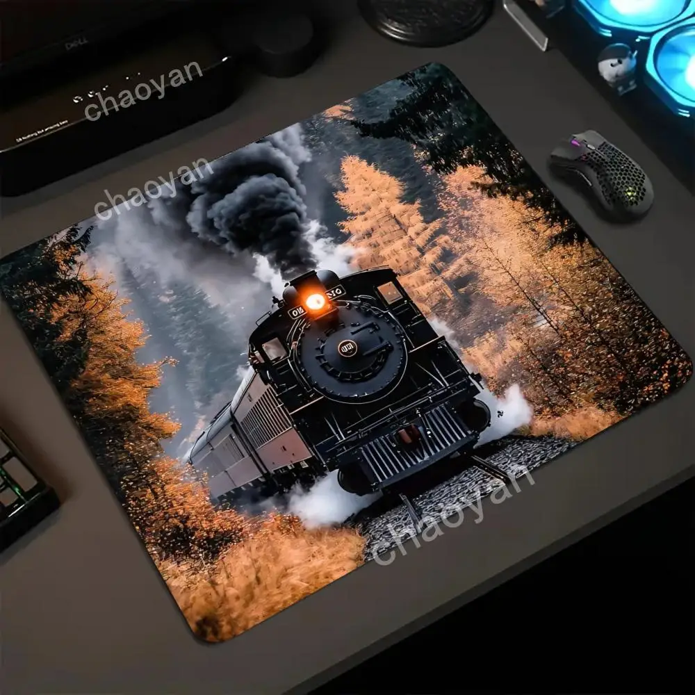 Train Illustration Mouse Pad Small Office Table Mats Computer Accessories Washable Anti-slip Rubber with Precision Lock Edge