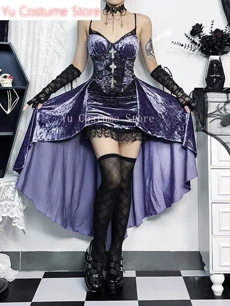 

Women's Gothic Dresses Yu Costume Spring New Slim Slim Dresses Diablo Style Purple Halter Tail Drag Dresses