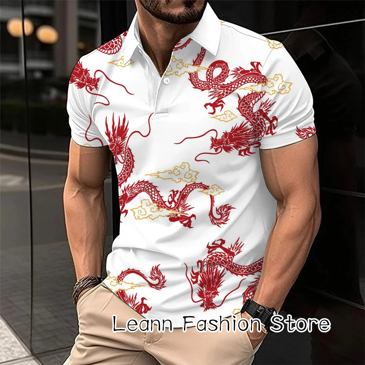 2024 Chinese Dragon New Year Polo Shirt Summer Men Vintage Clothing High Quality Casual Tops Tees Fashion Button Lapel Camiseta