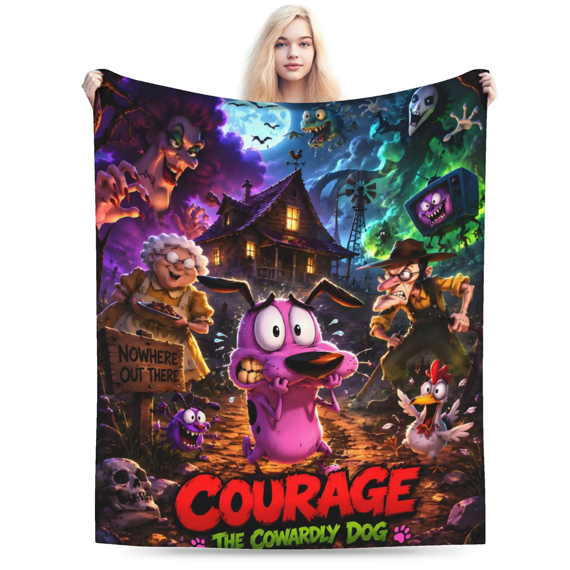 Custom 3D Printed Courage Movie Blankets Breathable Soft Flannel Winter Adventure Throw Blanket for Couch Outdoor Bed