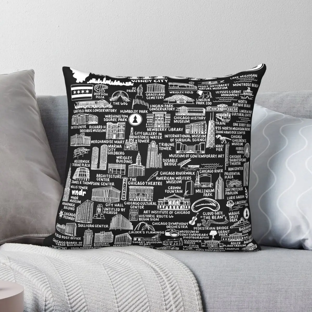Chicago Map Illinois Pillowcase Polyester Linen Velvet Creative Zip Decor Pillow Case Home Cushion Cover