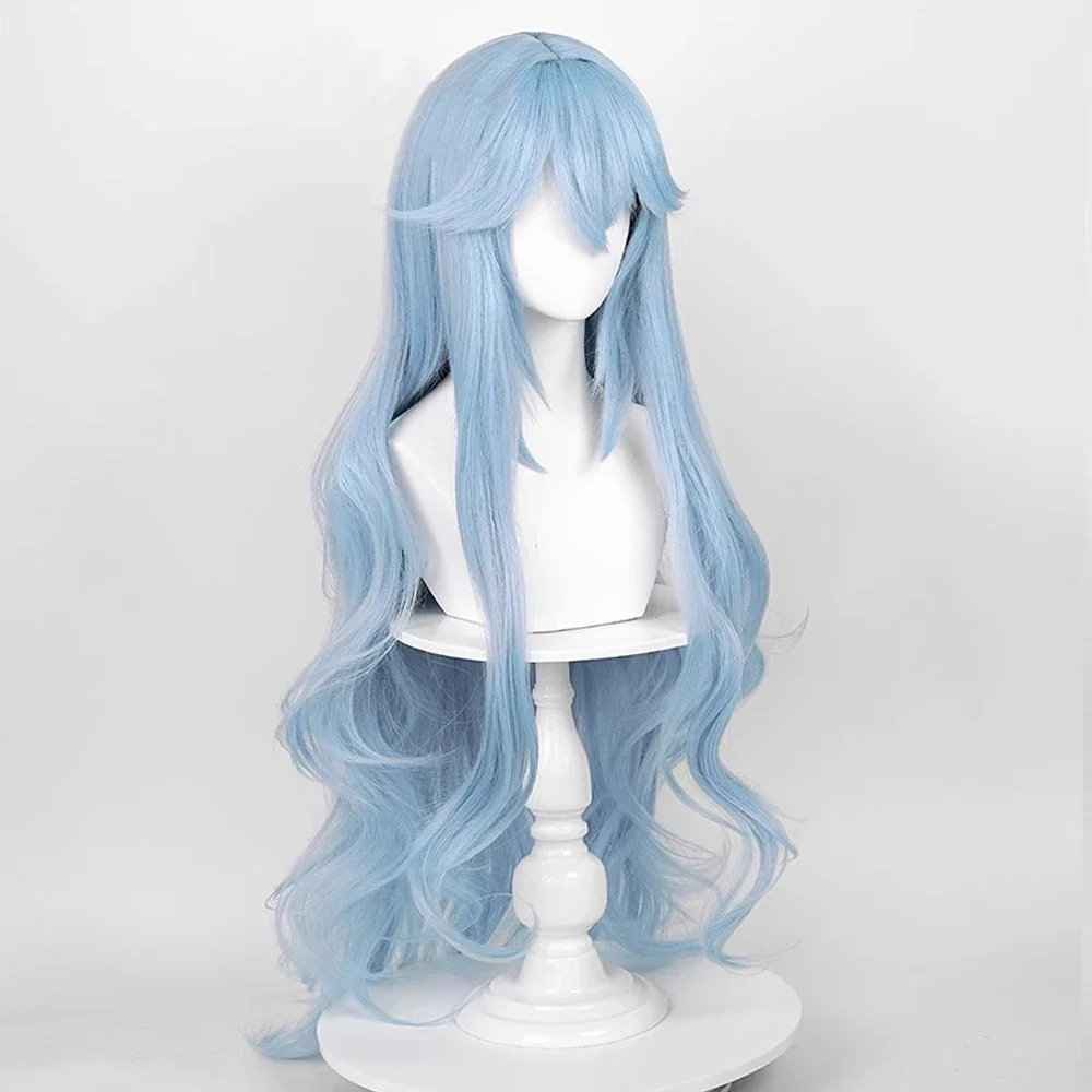 Long Wavy Synthetic Blue Women Wig with Bangs Fluffy Anime Game Cosplay Heat Resistant Wig for Daily Party