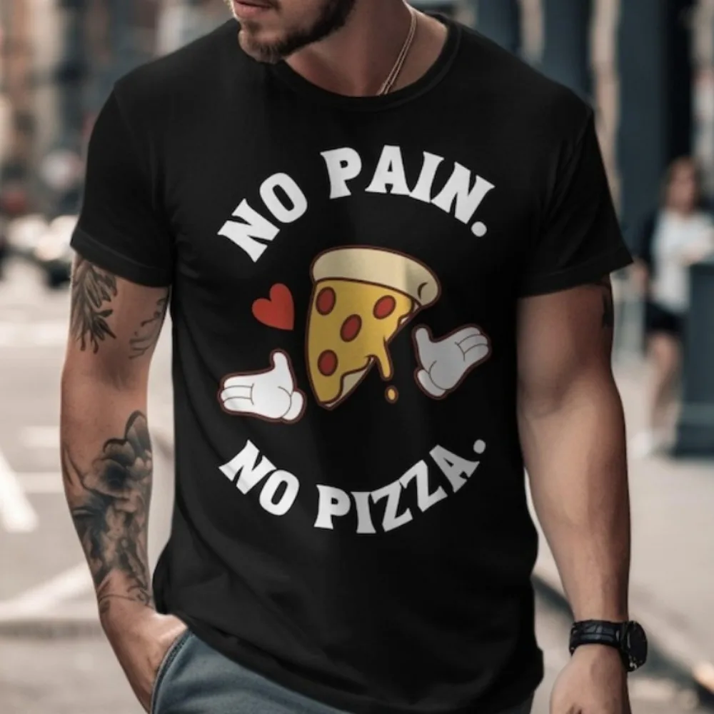 Funny Pizza T-Shirt No Pain No Pizza Gym Motivation Tees Workout Apparel Inspirational Shirt Pizza Lover Gift Idea Tops