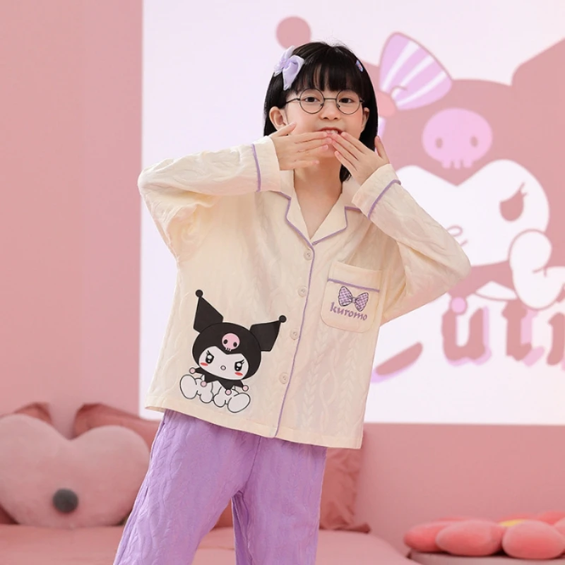 

Long Sleeve Combed Cotton Cardigan Student's Home Wear Sleepwear Pajama Robe Children's Clothing Mother Kids