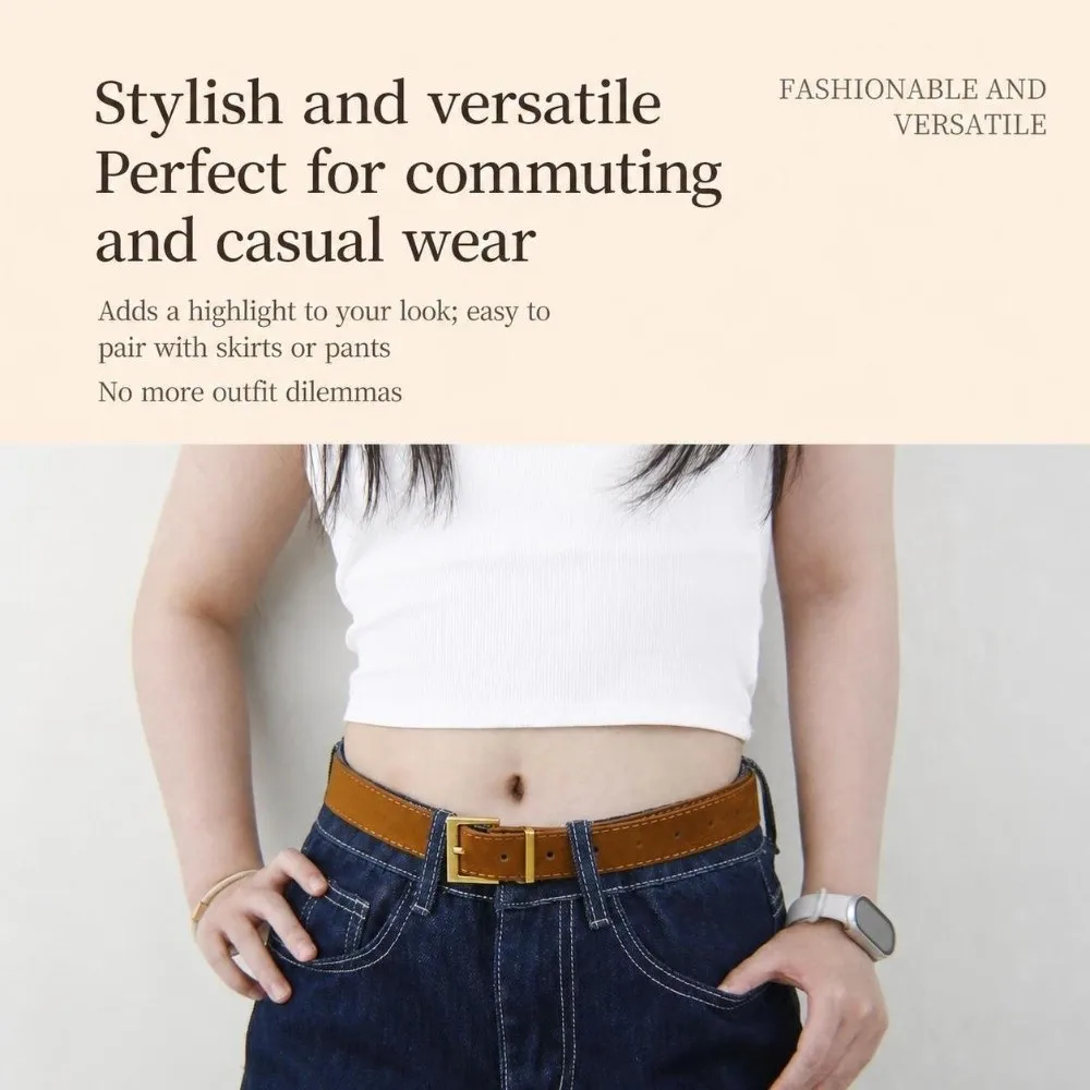 Fashion Square Alloy Pin Buckle Waist Belt Faux Suede Matte Suede Leather Belt Simple Square Buckle Belt For Women