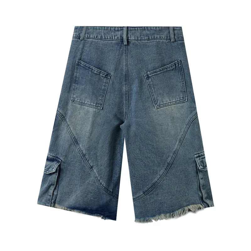 الرجال الصيف البضائع جينس قصير مع جيوب موضة غسلها خمر ملابس العمل الدنيم السراويل فضفاضة تناسب Techwear شورت جينز