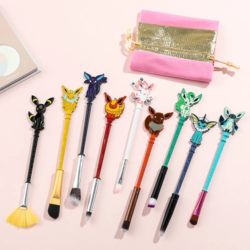 9Pcs/set Makeup Brush Pokemon Eevee Series Eyeshadow Brush Foundation Detail Concealer Blush Loose Powder Girls Beauty Tools