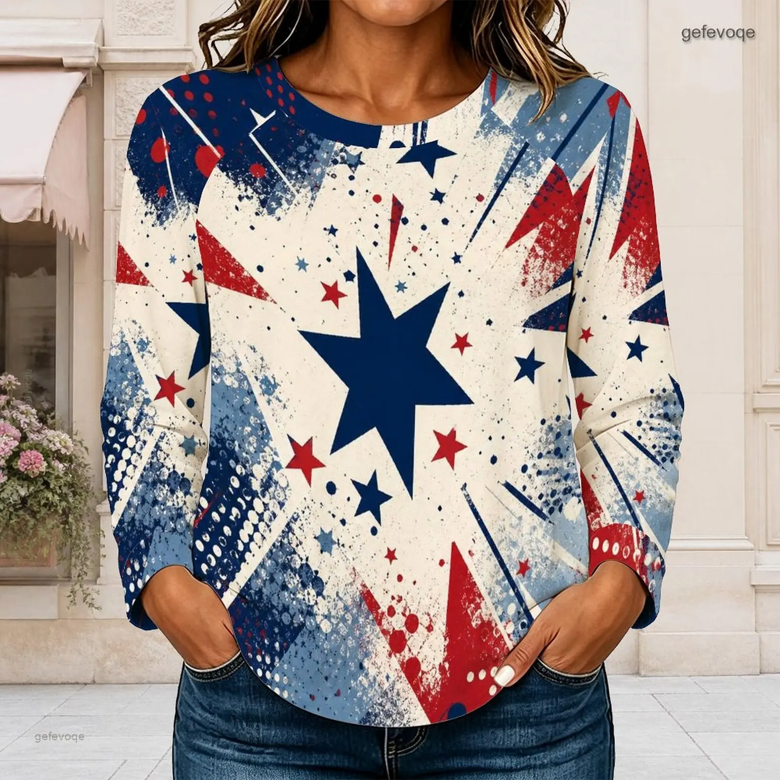 Women Crew Neck Raglan Long Sleeve T Shirt Curved Hem Loose Casual Basic Top Custom Print Ladies Daily Wear Blouse - view 4