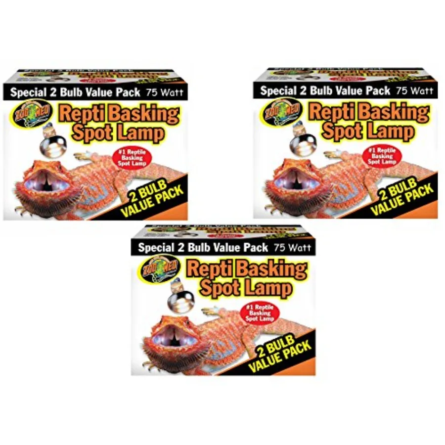 Reptile Basking Spot Lamp 75 Watts - 6 Bulbs Total 3 Packs with 2 per Pack