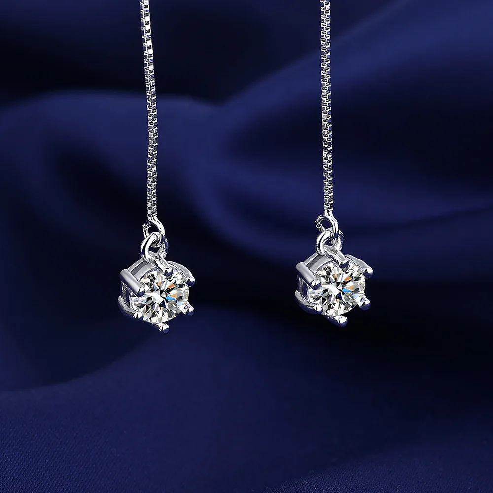 Runde Moissanit-Tropfenohrringe aus 925 Silber, Durchzieher-Ohrringe für Damen, Hängende Kettenohrringe, Hochzeitsschmuck, Geschenk – Detail 5