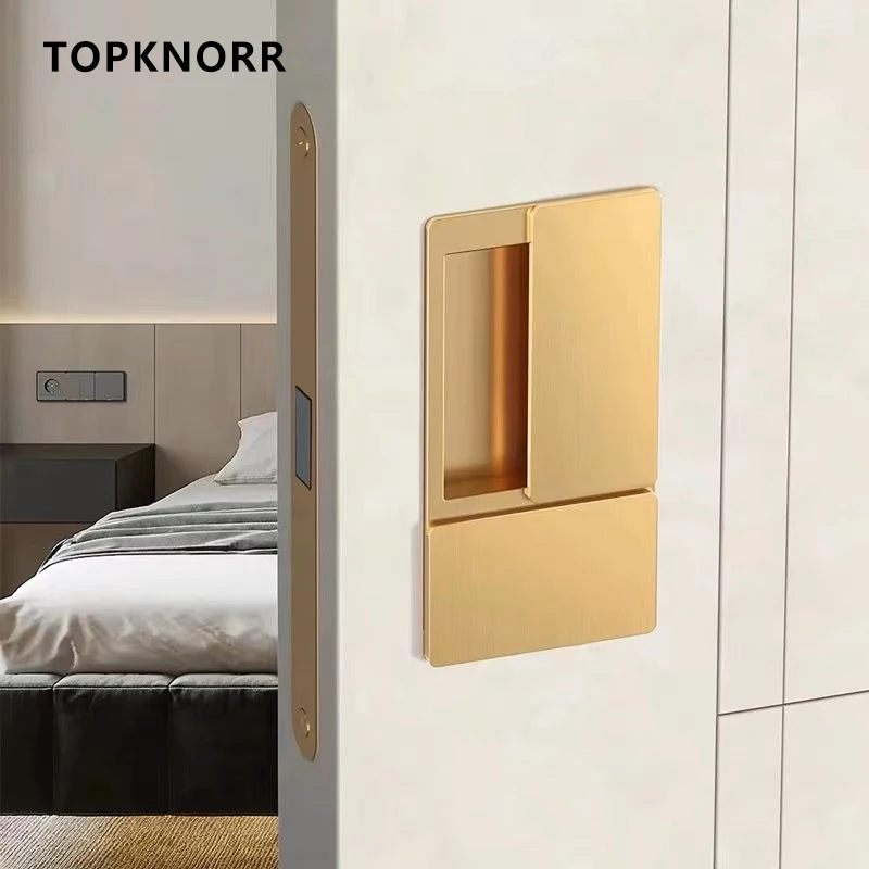 2023 New Handleless Flat Lock Modern Bedroom Magnetic Recessed Door Handle Silent Push-Pull Golden Invisible Sliding Door Lock