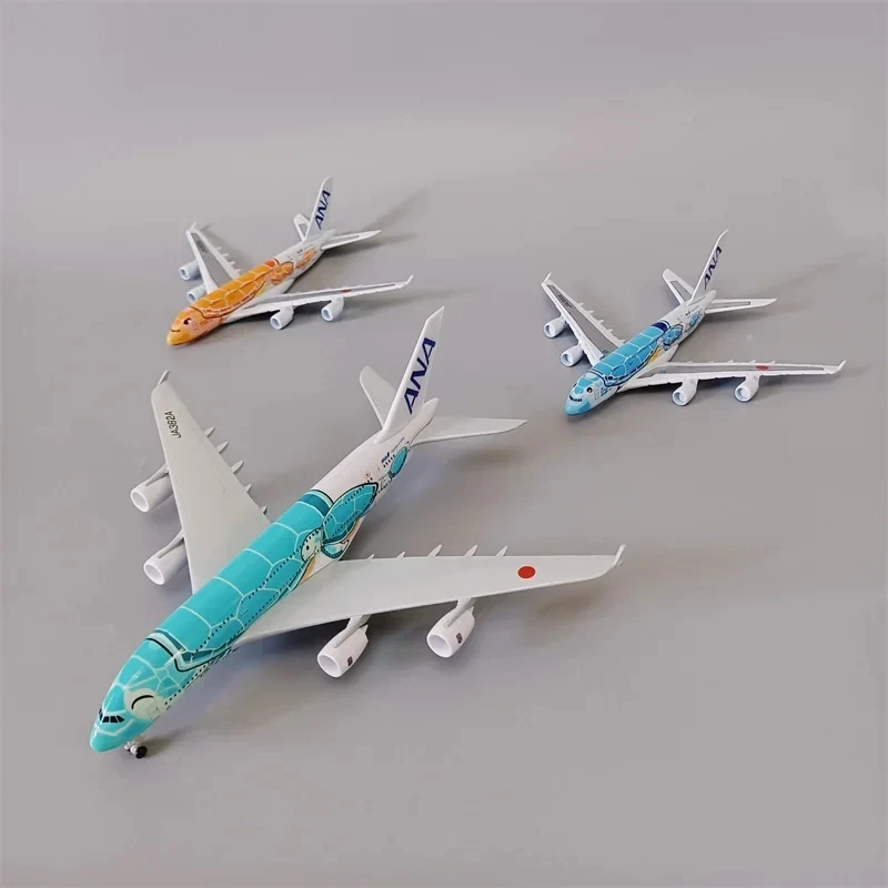 

18*20cm Alloy Metal Japan Air ANA Airbus A380 Cartoon Sea Turtle Airlines Blue Diecast Airplane Model Plane Aircraft with Wheels