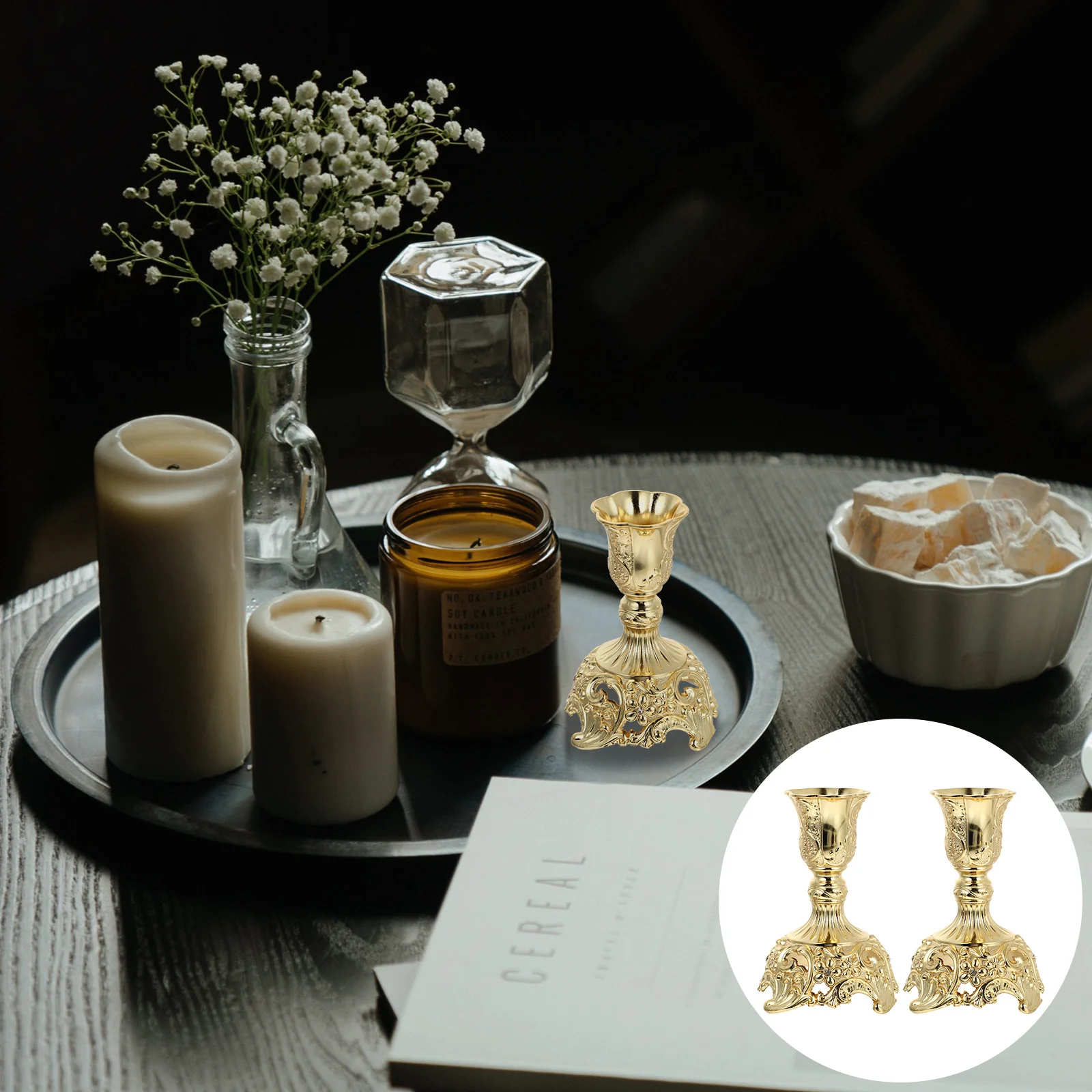 

2pcs European Style Zinc Alloy Stands Vintage Decorative Candleholders For Home Wedding Party Decoration Cone