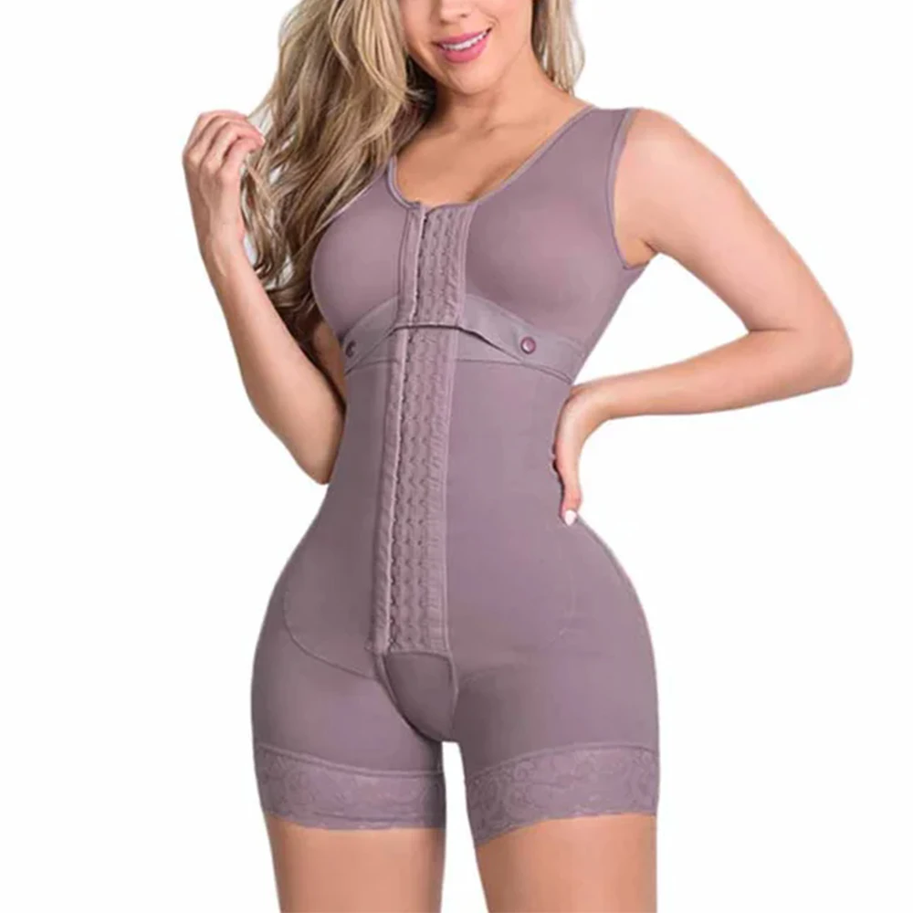 

Abdominal compression control Faja Shapewear With Hook And Eye Front Closure shaper Adjustable Bra Slimming Bodysuit