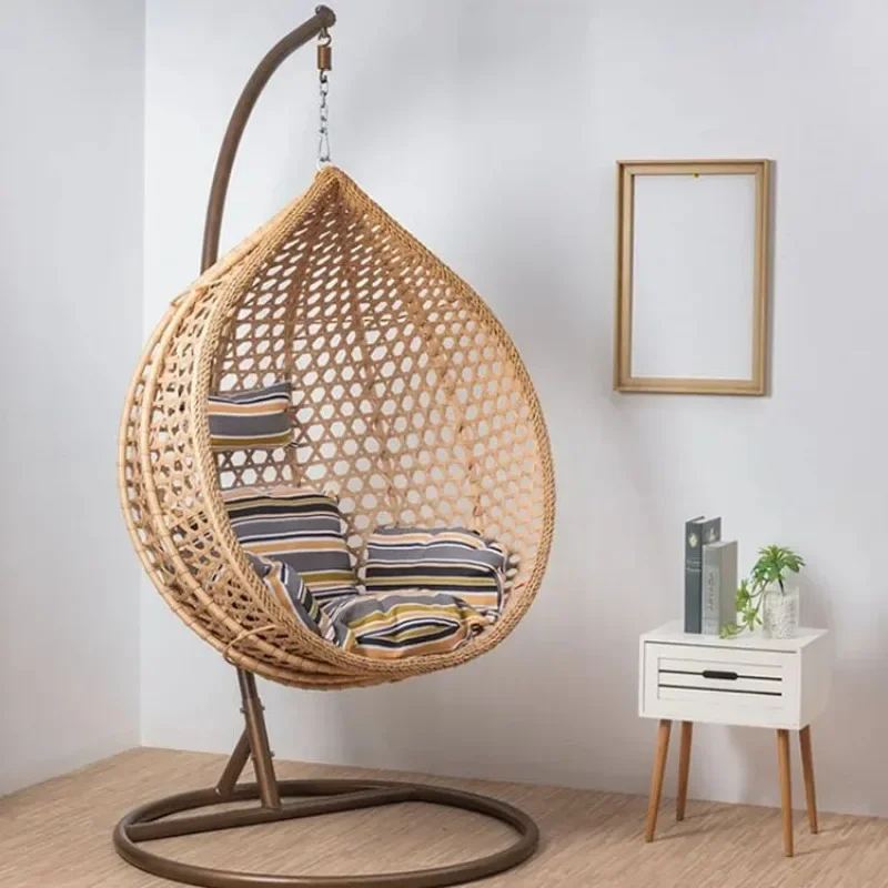 Modern Rattan Hanging Egg Chair With Stand Patio Swings Rocking Basket Hammock Chair Balcony Courtyard Garden Outdoor Furniture