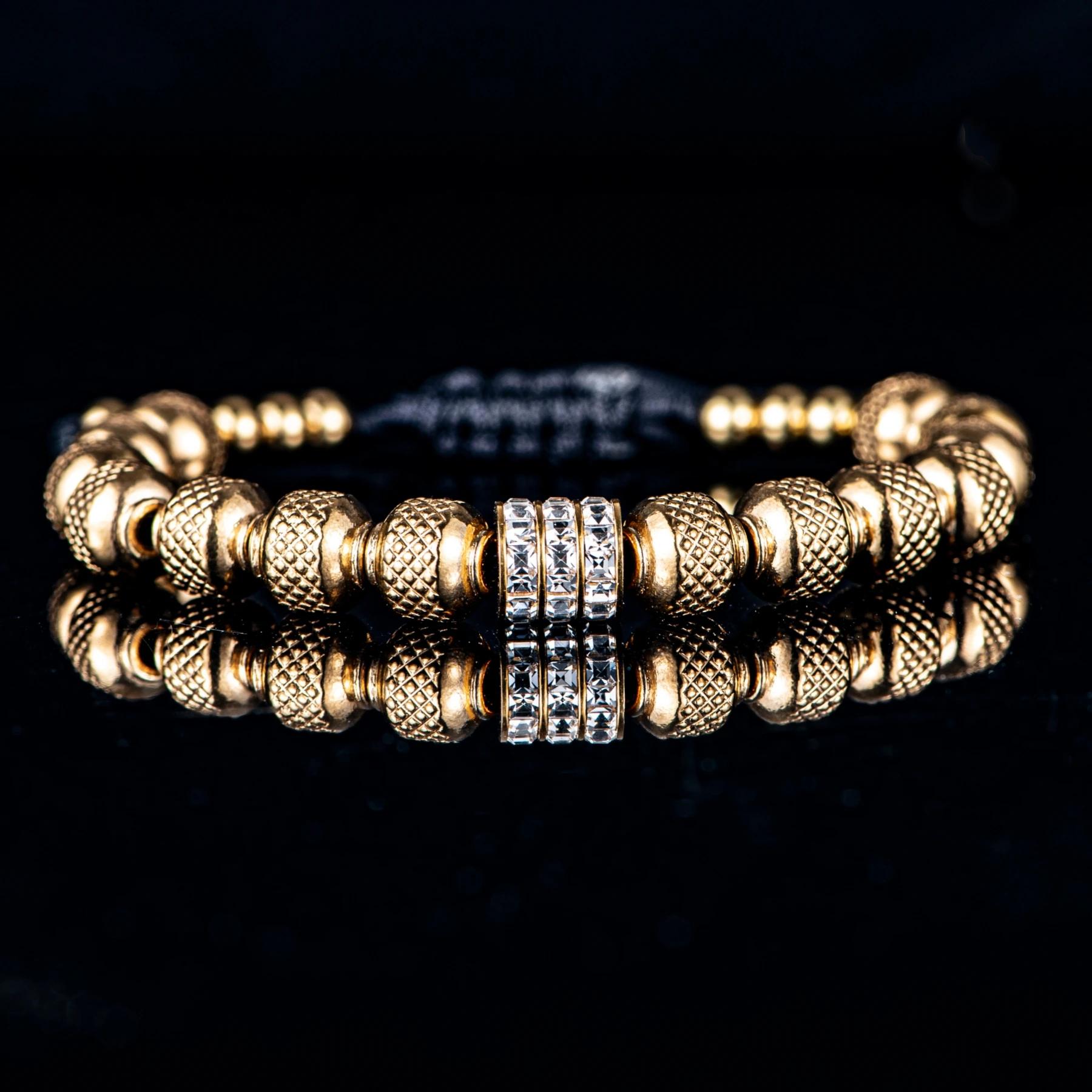 Luxury Men's Bracelet with Micro-Set  CZ Beads 8mm Stainless Steel Round Beads Friendship Bracelet