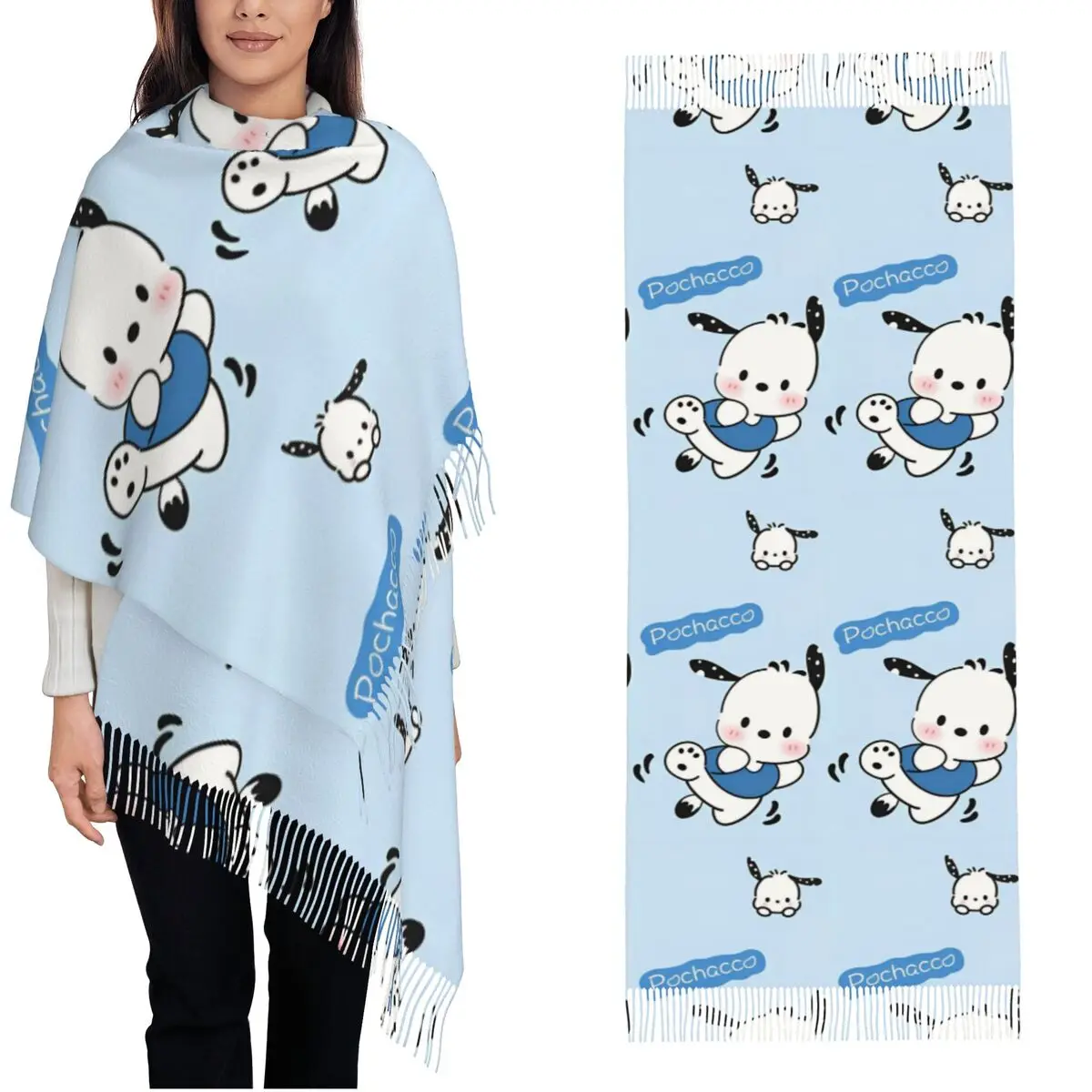 Cute Dog Cartoon Pochacco Scarf for Womens Winter Fall Pashmina Shawls and Wrap Long Large Shawl Scarf Ladies