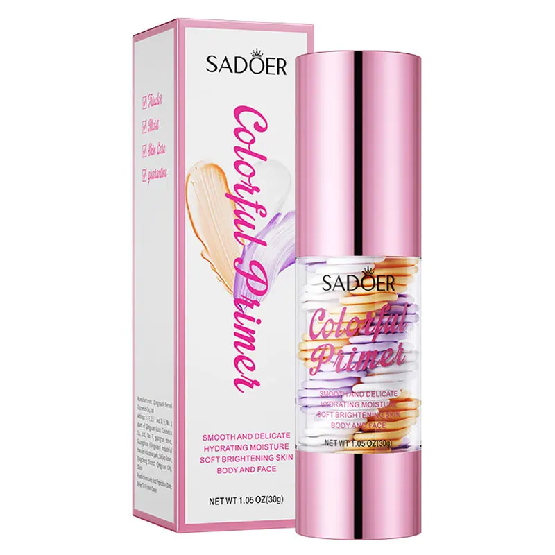 Crème de pré-isolation de maquillage tricolore arc-en-ciel, correcteur hydratant, Pores invisibles, même le teint de la peau, cosmétiques rafraîchissants