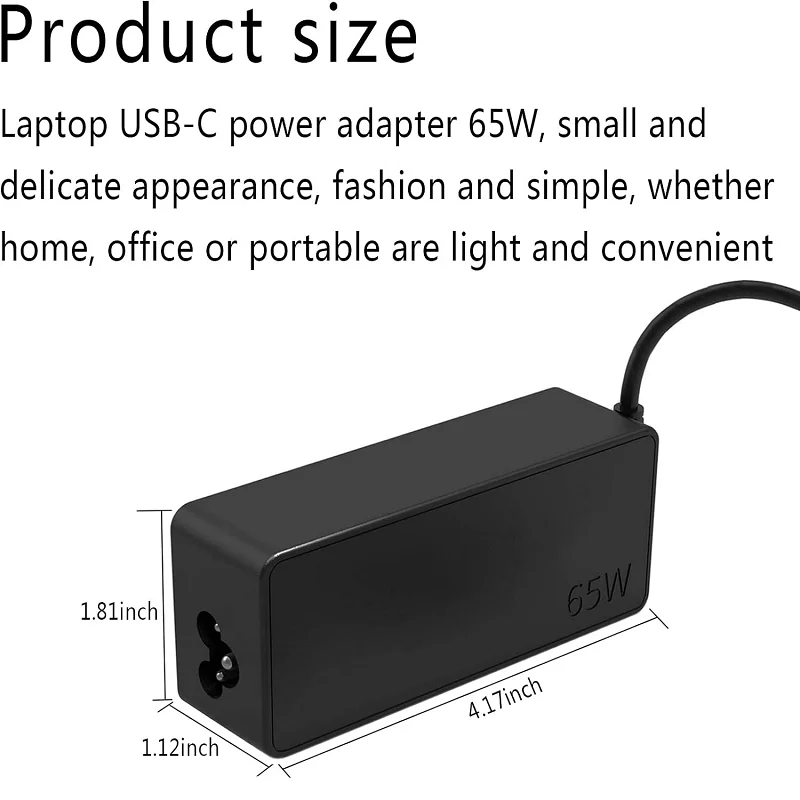 Cargador de Laptop de 65W con Doble Puerto USB C, Adaptador de Corriente Compatible con Dell, Lenovo, Samsung, Moto Z, Nokia N1