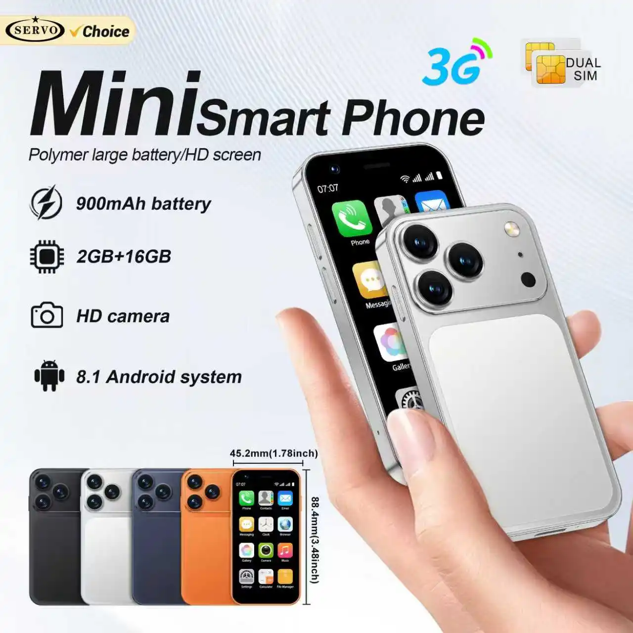 SERVO 18SE MINI Android Pocket Smartphone 2 SIM Standby 3.0" Screen 2GB+16GB WhatsAPP WiFi 3G WCDMA Super Small Smart Cellphones