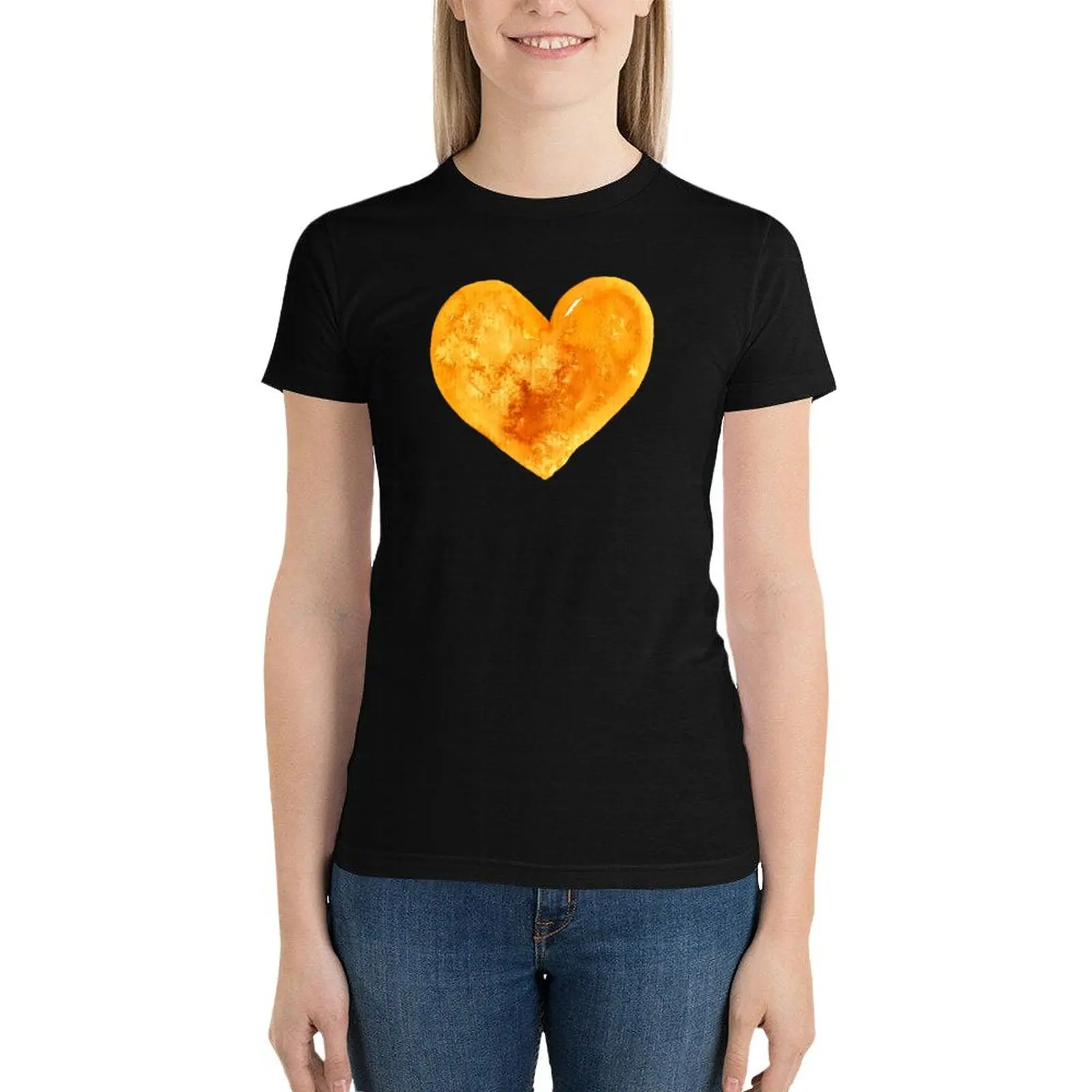 Camiseta de corazón amarillo para mujer, ropa bonita para mujer, camiseta para mujer