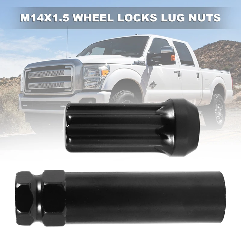 M14X1.5 Wheel Lug Nuts, 24 Pieces 14Mmx1.5 7 Spline Drive Awl Acorn Cone Lug Nuts 2Inch Long Black With 2 Socket Key