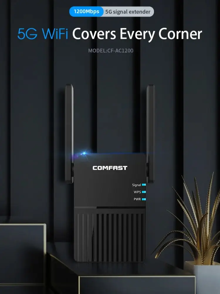 COMFAST-repetidor de enrutador WiFi, amplificador de 1200Mbps, 2,4G/5,8G, extensor de señal de red, 2 antenas para casa y oficina