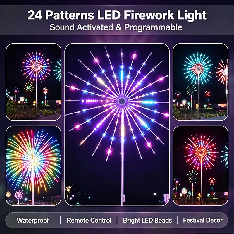 2026 new Programmable Rotating Windmill Firework Light, Double‑Sided Glow, Waterproof Multi‑Mode Outdoor Yard Landscape Lighting