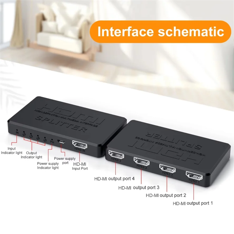 1 in 4 out 4K HDMI-compatible Splitter 1x4 Video Splitter HDTV Splitter Audio Sync For TV Box HDTV DVD PS3 Xbox Laptop Monitor
