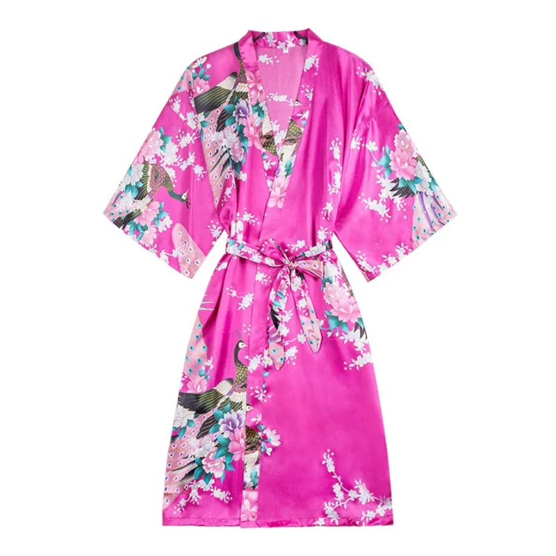 Short style Asain Japanese style Kimono Yukata dress haori woman sleep night wear bathing robe Oriental Chinese silk pajamas