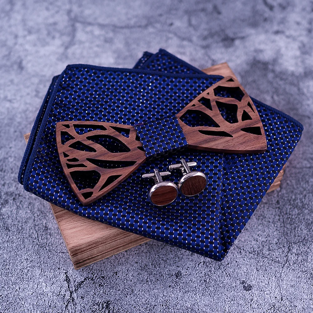 

4Pcs Wedding Accessory Set Hollow Wooden Bow Tie for Men Premium Wood Material Elastic Band One Size Fits All Anniversary