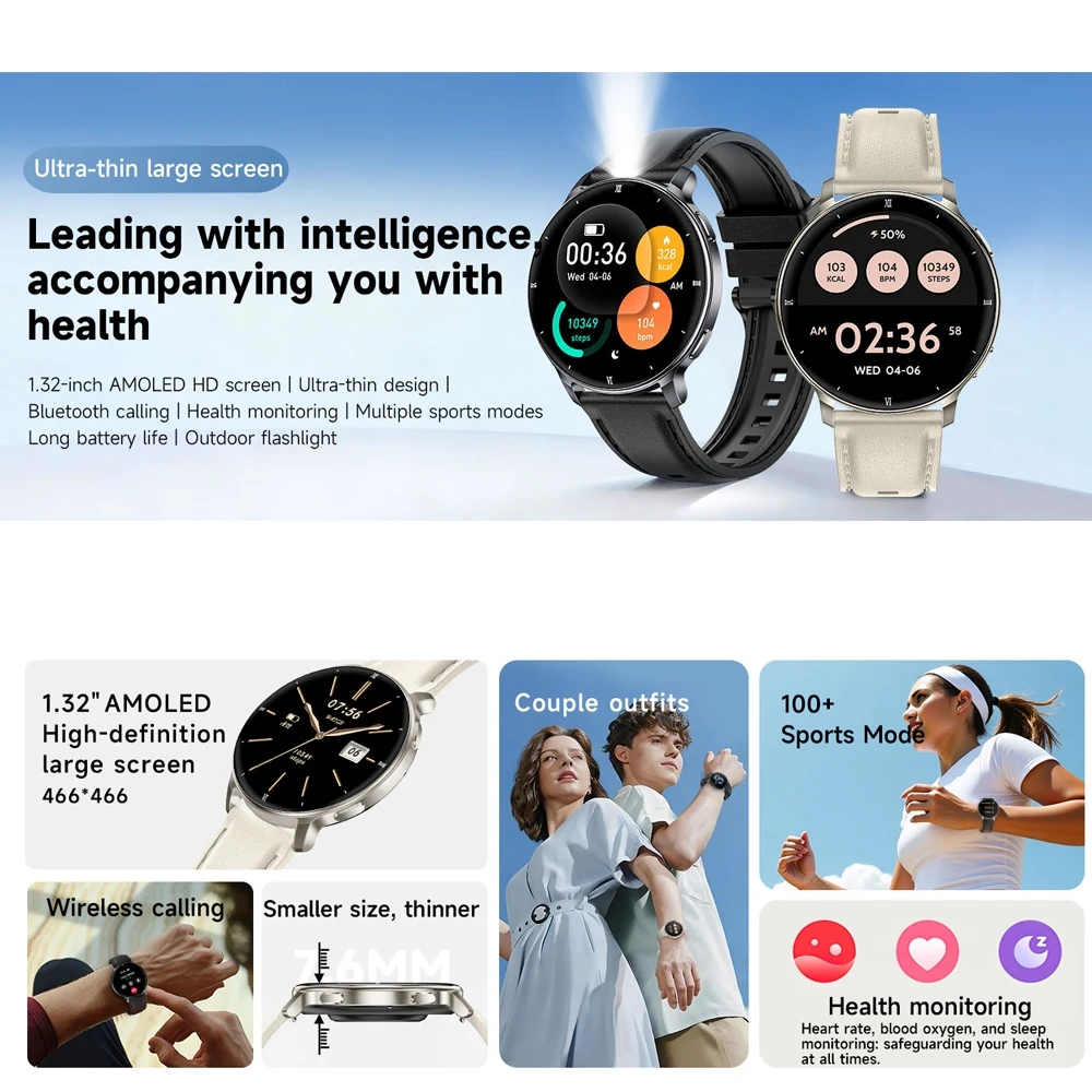2026New 7.6mm Ultra-Slim SmartWatch Women Heart Rate IP68 Waterproof 100+ Sports Modes 24/7 Health Monitoring  Smart Watch Women