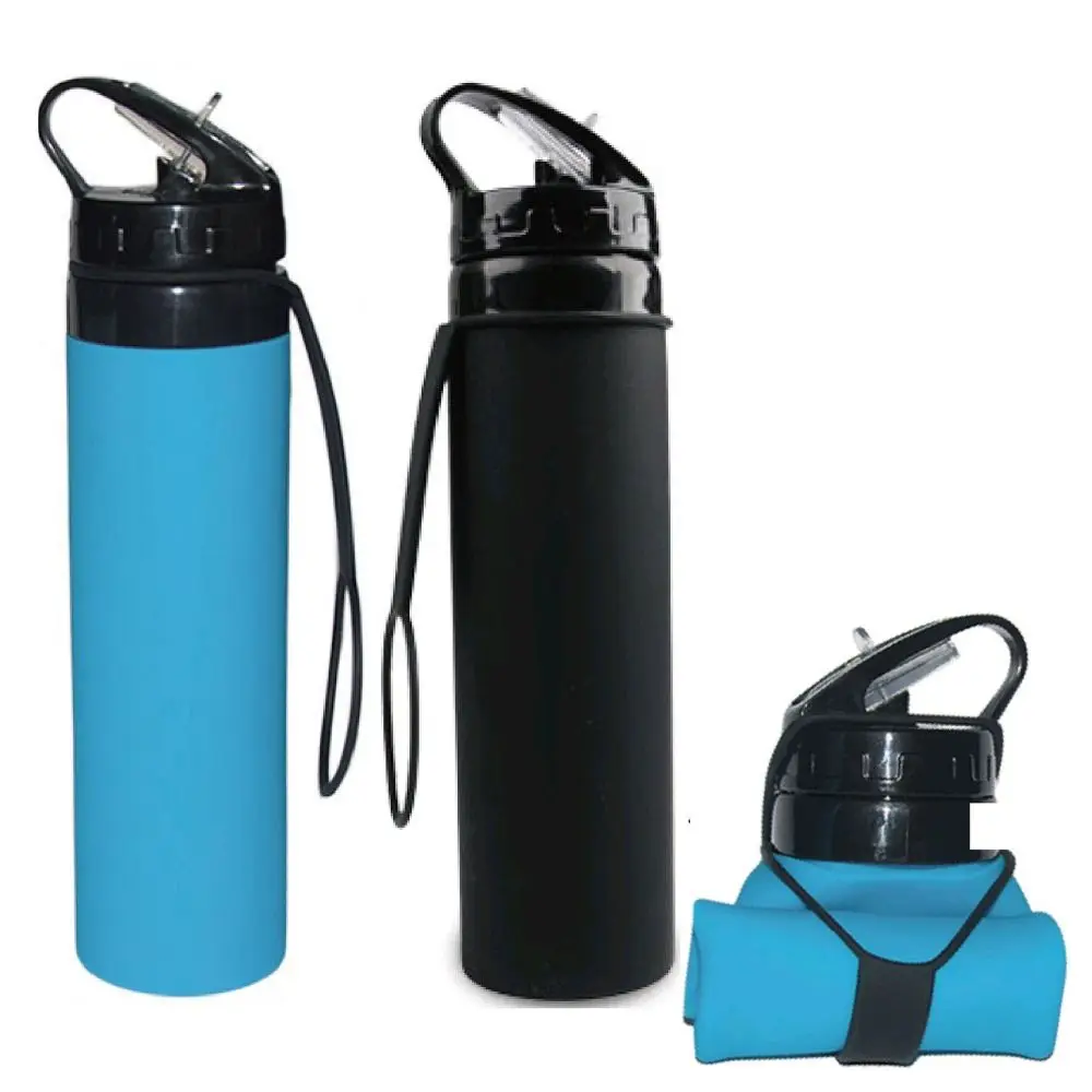 600ml Silicone Foldable Water Bottle Leakproof Shatterproof Outdoor Sports Water Bottle Environment Protection Portable