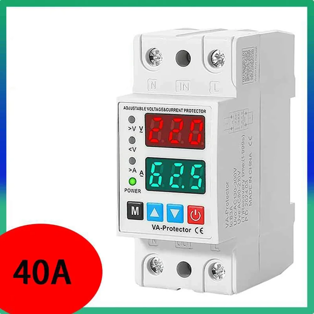 1pcs Adjustable Voltage Current Protector AC 230V 40A 63A Over Under Voltage Relay With Dual LCD Display Auto For DIN Rail