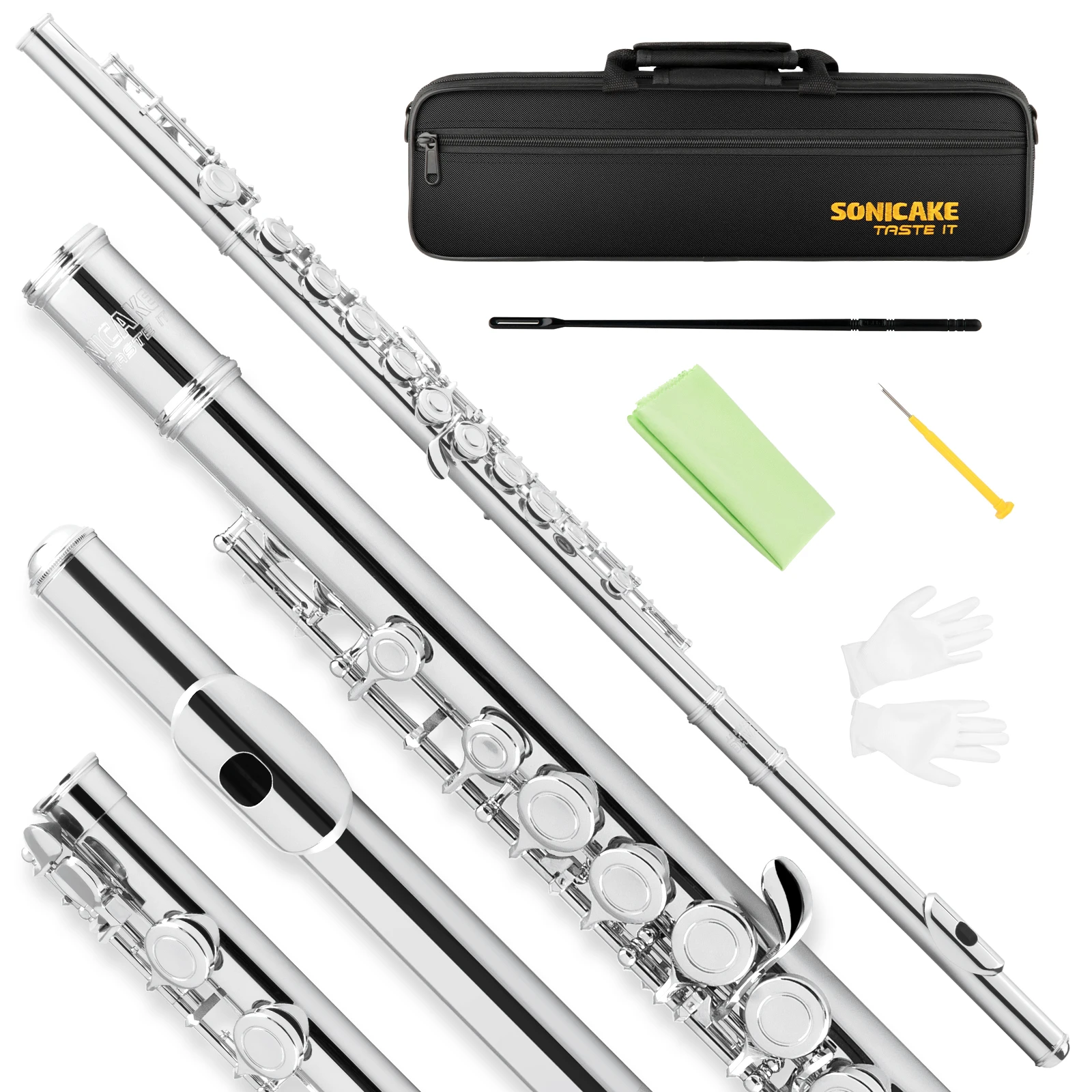 SONICAKE C Flutes Closed - Hole 16 Keys Flute for Beginner Kids Student Flute Instrument Nickel plated with Accessories