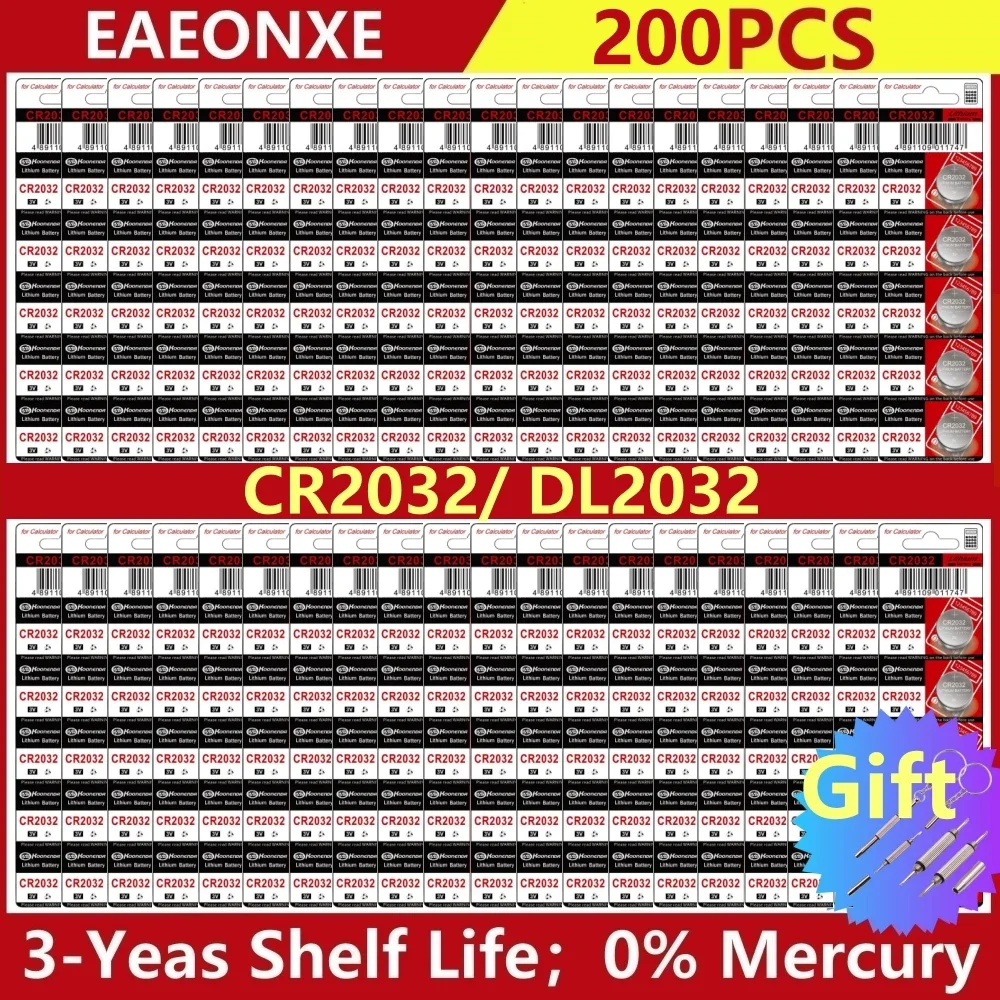 

200PCS NEW 210mAh CR2032 3V Lithium Coin Cell,DL2032 2032 EA2032C ECR2032 L14 L2032 5004LC BR2032 for Car Remote Toy Watch Batte