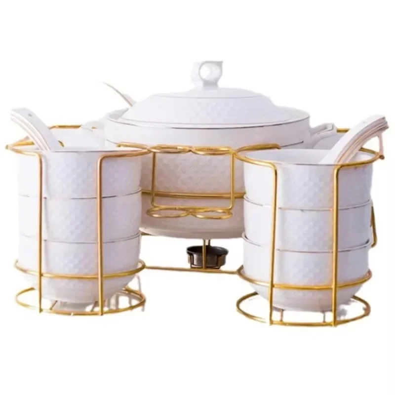 White baking pan with lid embossed gold-plated ceramic non-stick cookware set