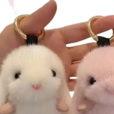 

Cute Rabbit Keychain Ring Fluffy Fur Pompon Bunny Trinket Key Chain Charm Key Ring On Bag Car Key Pendant Gift for Girl