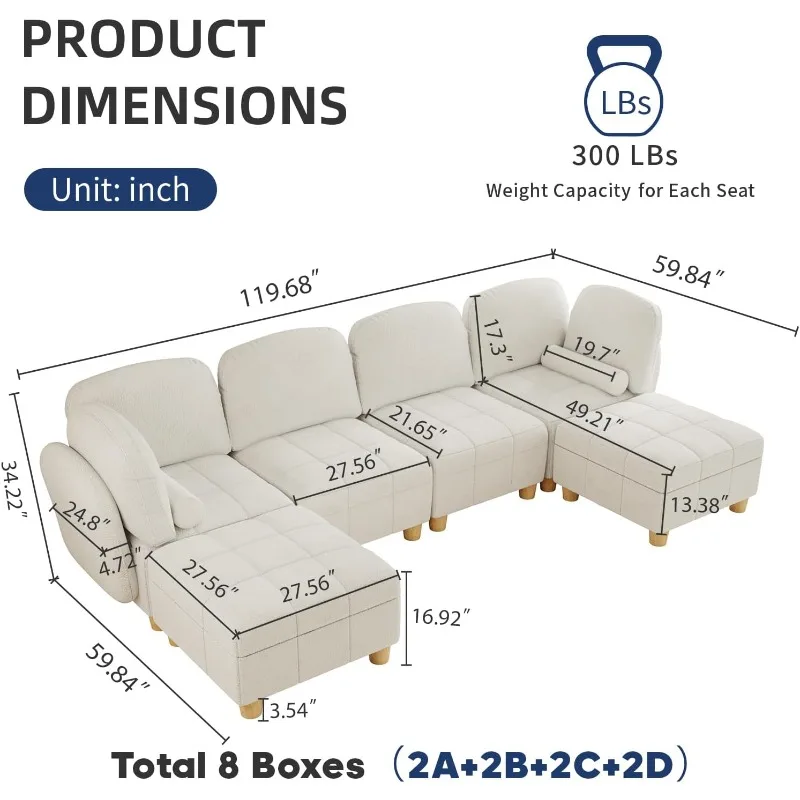 Modular Sectional Sofa, Convertible U Shaped Sectional Sofa for Living Room 6 Seater Couch in Cozy Covered Teddy Velvet Fabric