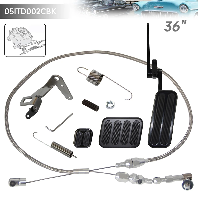 Aluminum Throttle Mount Gas Pedal w/Brake+Clutch Pad & 24"/36" Throttle Cable Bracket Spring Kit